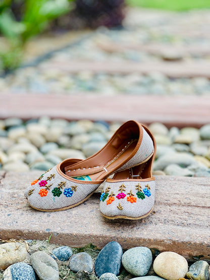 Bahaar - White-Grey Elegant Beadwork Khussa-- ----- - Zumrut by Amir 
