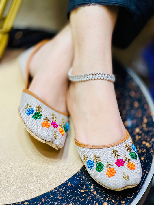 Bahaar - White-Grey Elegant Beadwork Khussa-- ----- - Zumrut by Amir 