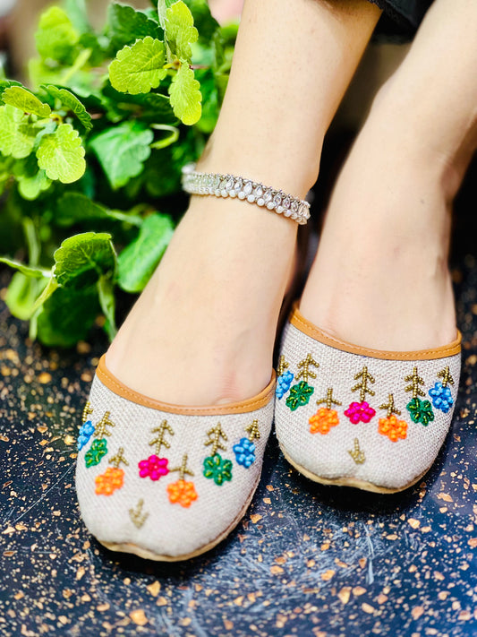 Bahaar - White-Grey Elegant Beadwork Khussa-- ----- - Zumrut by Amir 