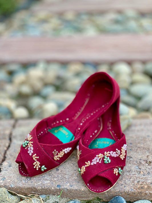 Gulnaar - Red Beadwork Bridal Khussa         - Zumrut by Amir 