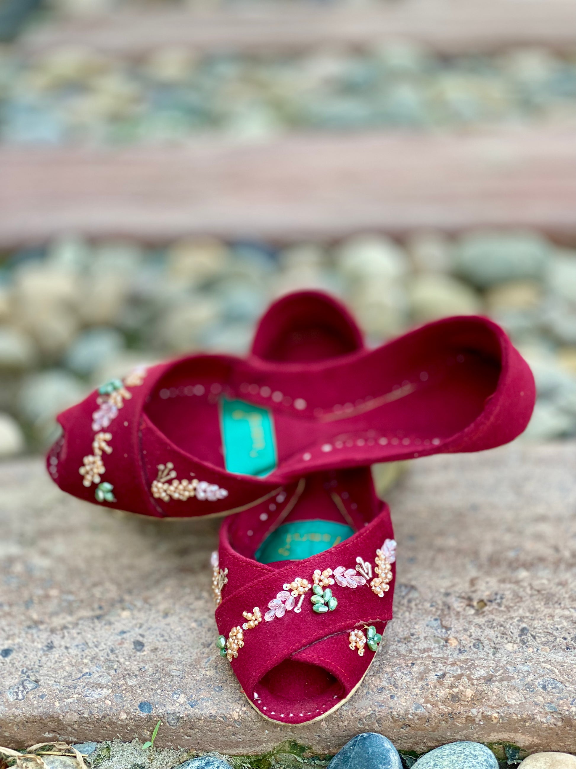Gulnaar - Red Beadwork Bridal Khussa         - Zumrut by Amir 