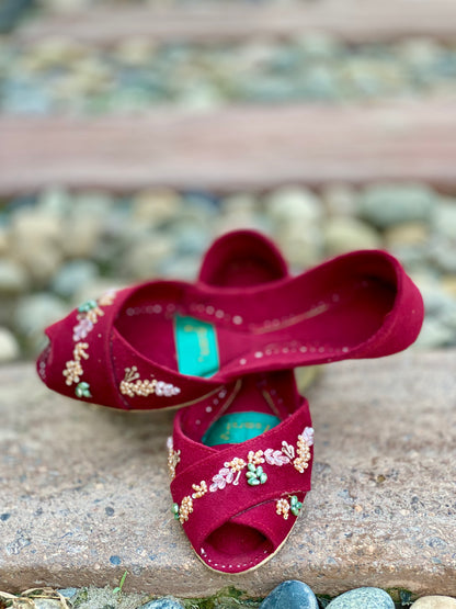 Gulnaar - Red Beadwork Bridal Khussa         - Zumrut by Amir 