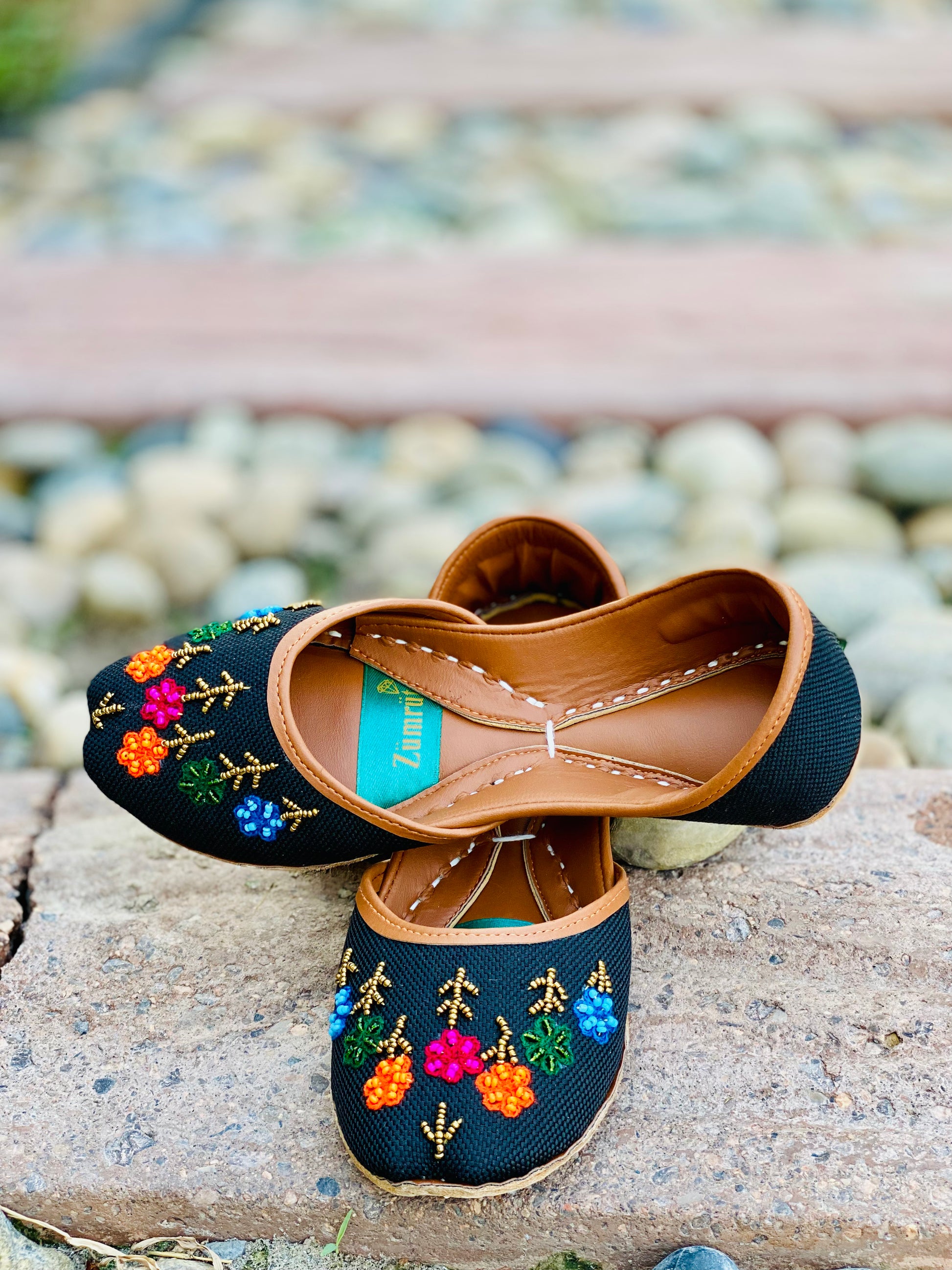 Gulzar - Black Sophisticated Beadwork Khussa-- ----- - Zumrut by Amir 