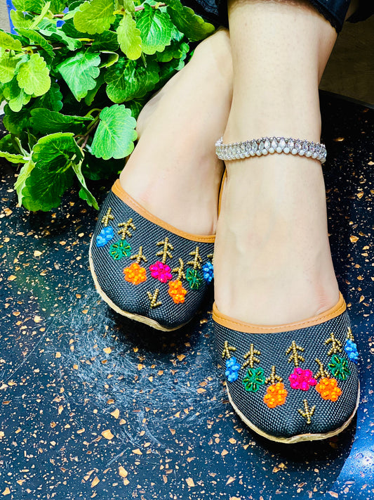 Gulzar - Black Sophisticated Beadwork Khussa-- ----- - Zumrut by Amir 