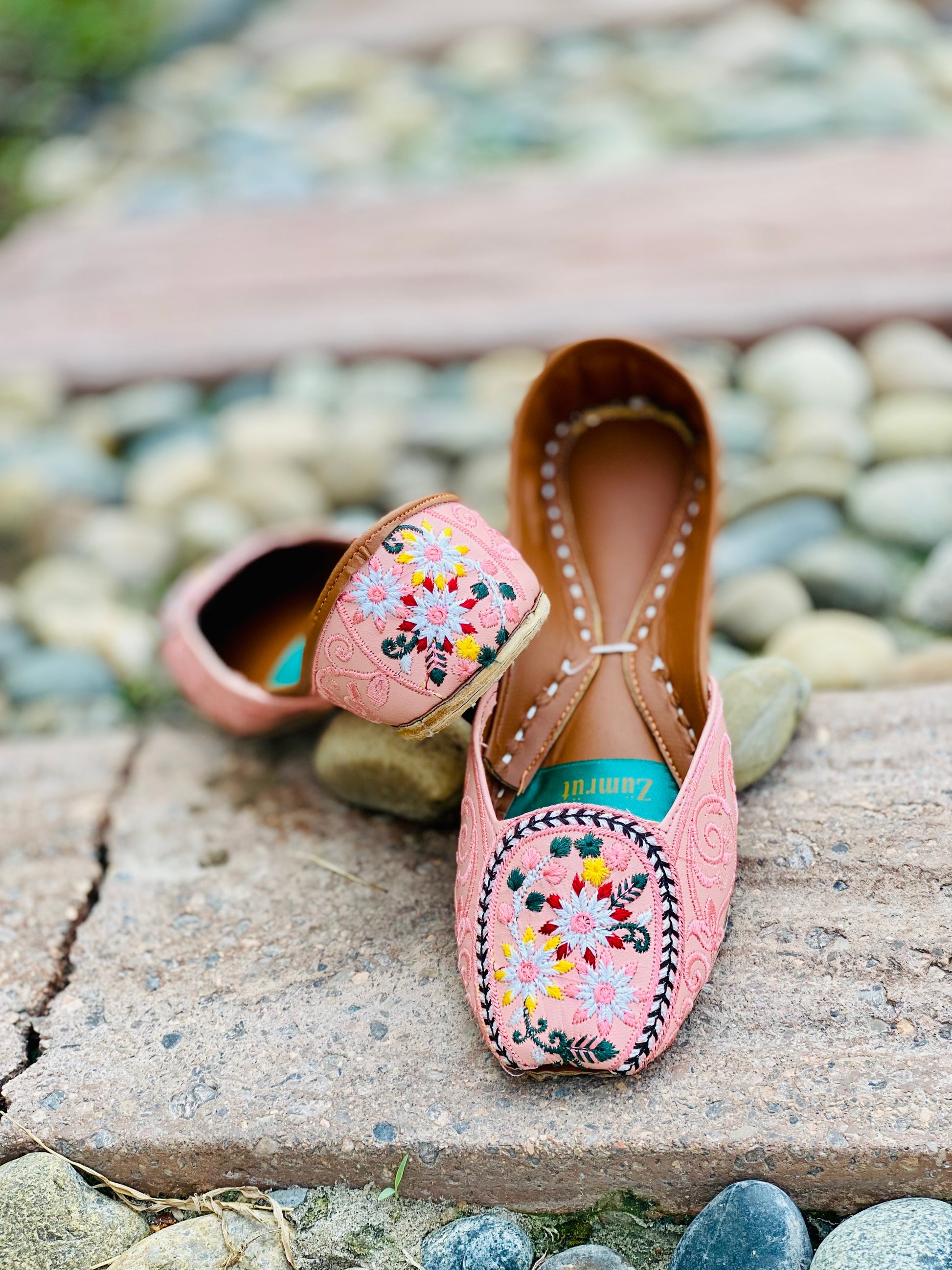 Blush Bloom - Light Pink Embroidered Khussa - Zumrut by Amir 