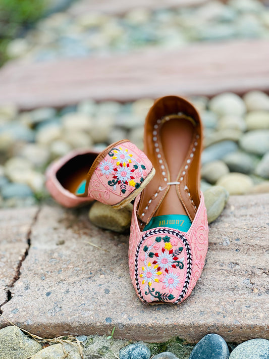 Blush Bloom - Light Pink Embroidered Khussa - Zumrut by Amir 
