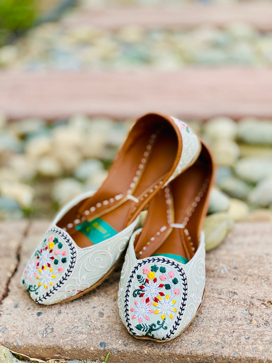 Moonlit Grace - Grey Graceful Embroidered Khussa - Zumrut by Amir 
