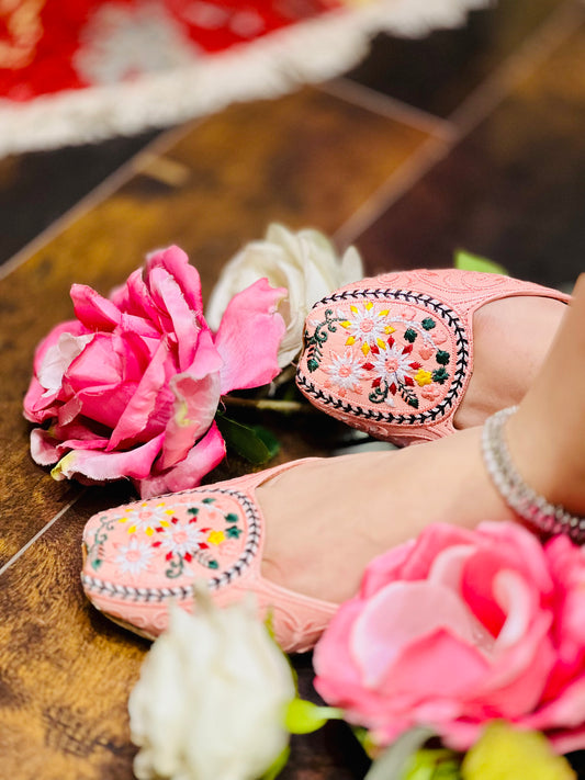 Blush Bloom - Light Pink Embroidered Khussa - Zumrut by Amir 