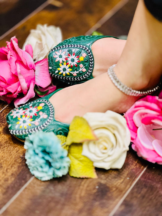 Leaflight Charm - Green Vibrant Floral Khussa - Zumrut by Amir 
