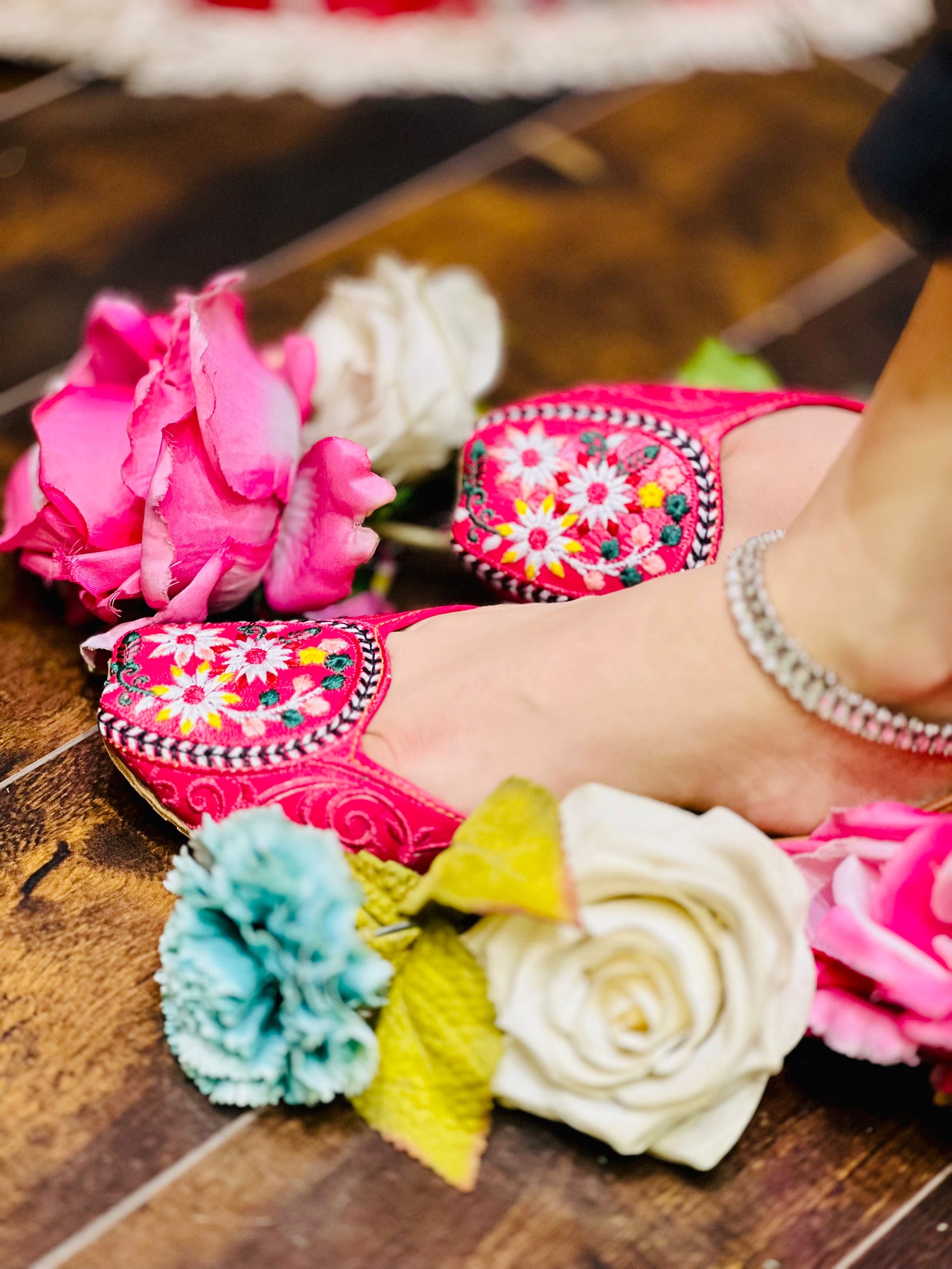 Crimson Charm - Deep Pink Bold Khussa - Zumrut by Amir 
