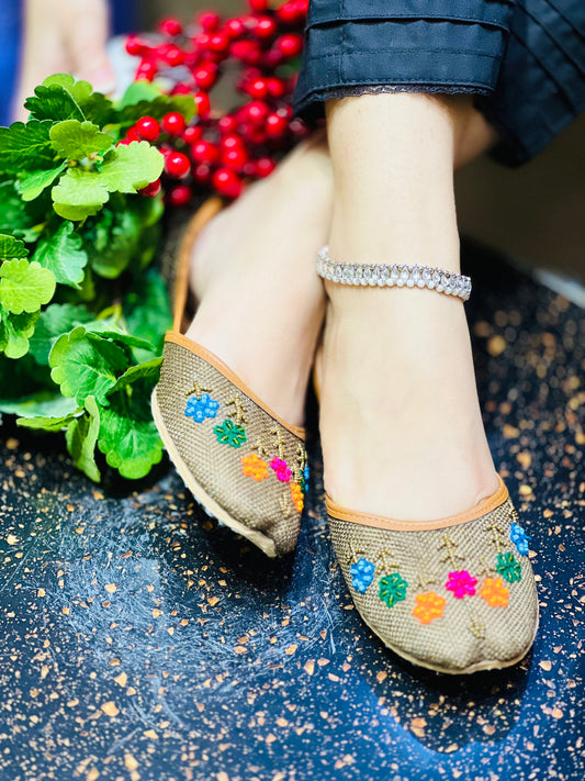 -Zauq-e-Khaas - Brown Premium Beadwork Khussa - Zumrut by Amir 