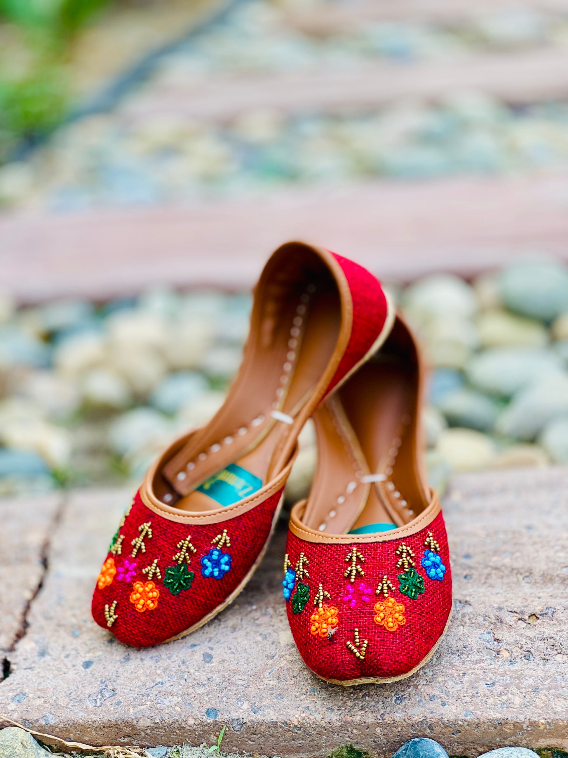 Rangrez - Red Colorful Beadwork Khussa-- ----- - Zumrut by Amir 