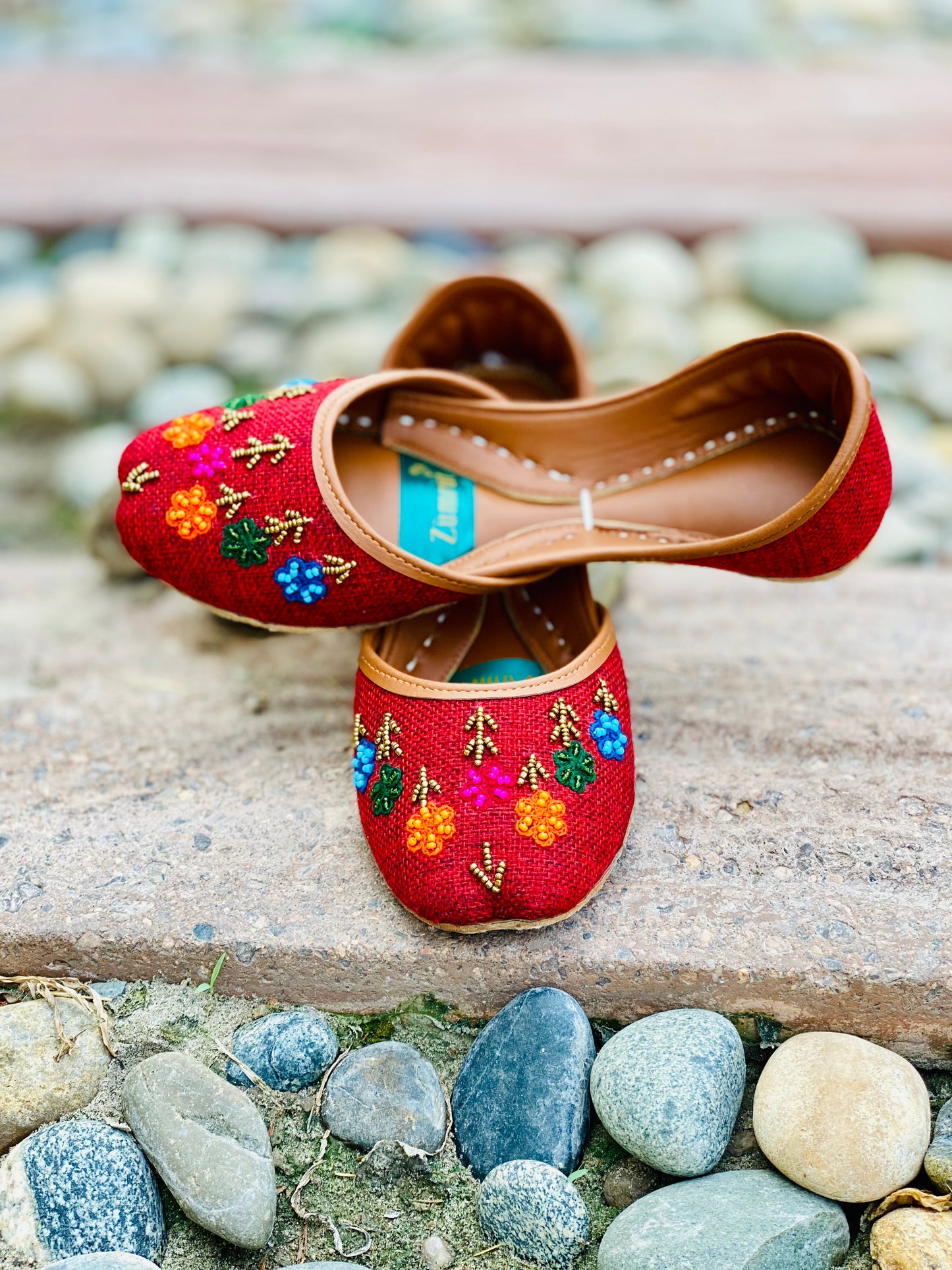 Rangrez - Red Colorful Beadwork Khussa-- ----- - Zumrut by Amir 