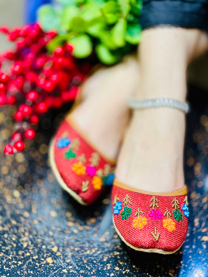 Rangrez - Red Colorful Beadwork Khussa-- ----- - Zumrut by Amir 