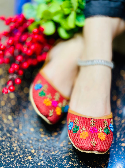 Rangrez - Red Colorful Beadwork Khussa-- ----- - Zumrut by Amir 